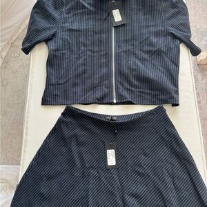 Rag & Bone Navy Pinstripe Midi Skirt